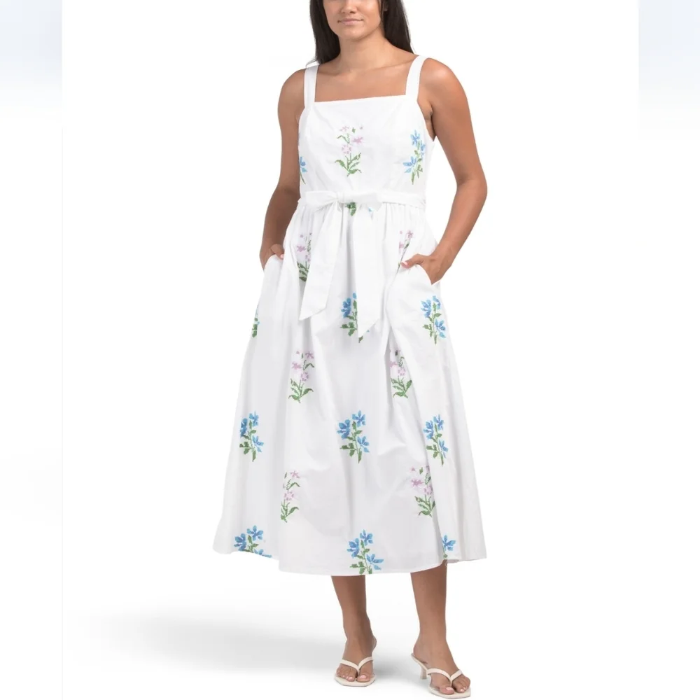 LEA Wome's Cotton Needlepoint Embroidered Midi Dress - Picture 1 of 6